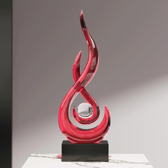 11.8" H Abstract Art Resin Black Modern Flame Decorations for Living Room Office - Picture 1 of 7